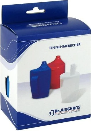 Dr. Junghans Medical Einnehmebecher mit Griff und 2x Deckel 4+12mm blau, 250ml
