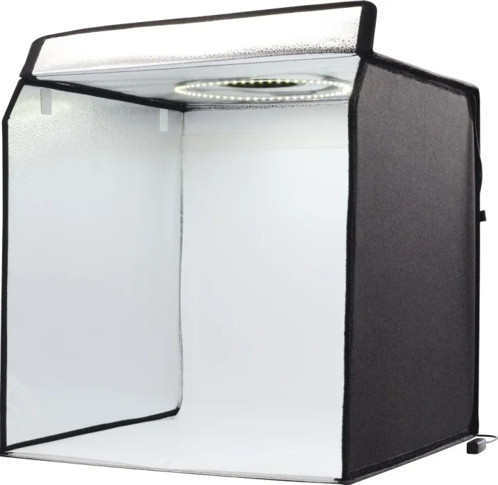 Hama Mini-Fotostudio ToGo, faltbare Fotobox mit LED-Ringlicht, 50x50cm