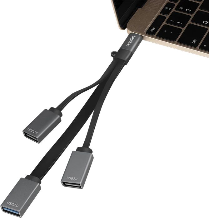 LogiLink Kabelpeitsche USB-Hub, 1x USB-A 3.0, 2x USB-A 2.0, USB-C 3.0 [Stecker]
