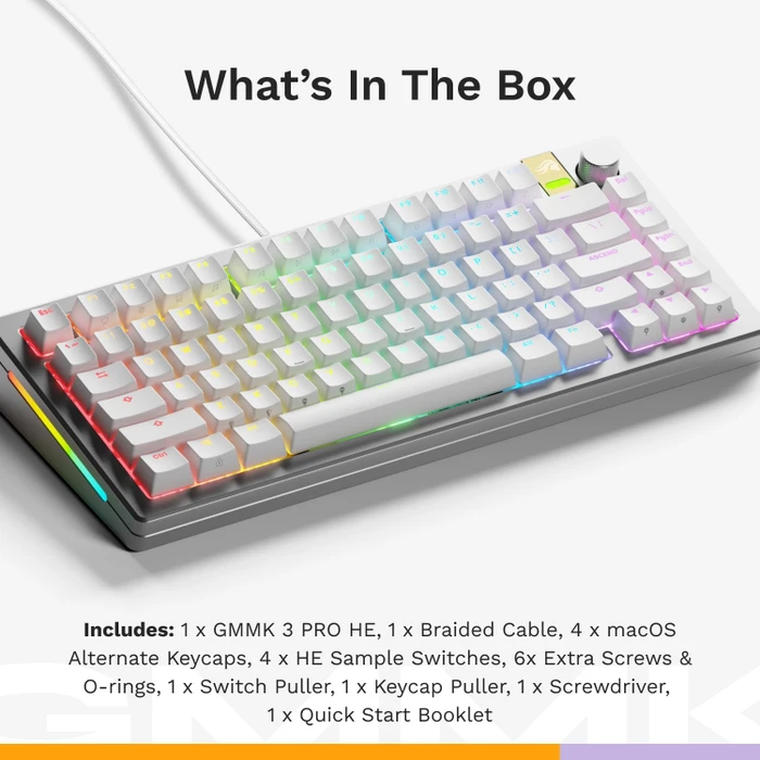 Glorious GMMK 3 Pro HE 75% Pre-built Gaming Keyboard, silber, LEDs RGB, Glorious Fox HE, USB, US