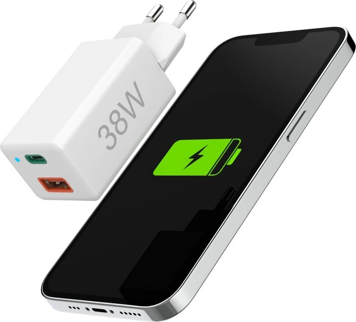 Hama Schnellladegerät 1x USB-C PD 1x USB-A QC Mini-Ladegerät 38W weiß