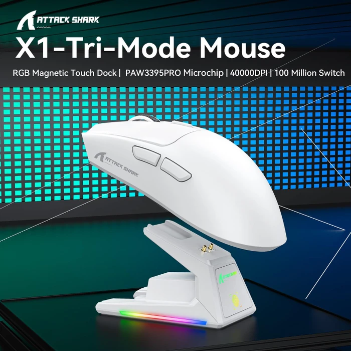 Attack Shark X1 Tri-mode Wireless Gaming Mouse mit Ladestation, rot, USB/Bluetooth