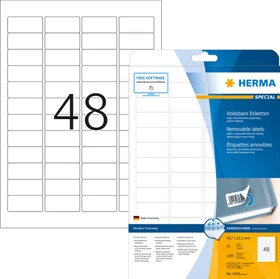 Herma Etiketten, 45.7x21.2mm, ablösbar, weiß, 20 Blatt (960 Etiketten)