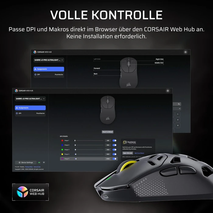 Corsair Sabre v3 Pro PureVector MG Ultralight Wireless, Magnesium, schwarz, USB