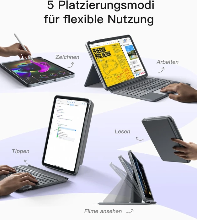 Inateck Abnehmbare Tastatur für iPad 10, grau, DE