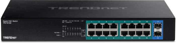 TRENDnet TPE-TG Rackmount Gigabit Switch, 16x RJ-45, 2x SFP, 240W PoE+