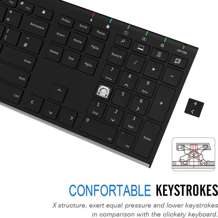 Arteck 2.4G Wireless Keyboard Stainless Steel Ultra Slim Full Size, EN
