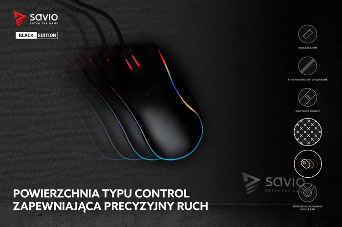 Savio Black Edition Precision Control XL Gaming Mauspad, schwarz/grau