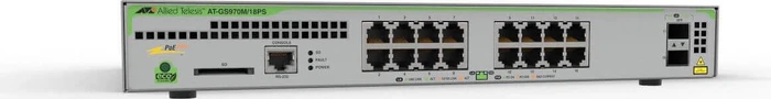 Allied Telesis CentreCOM GS970M Desktop Gigabit Managed Switch, 16x RJ-45, 2x SFP, 247W PoE+