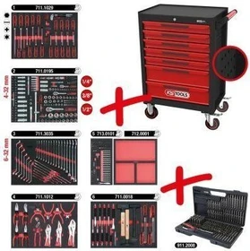 KS Tools ECOline Werkzeugwagen schwarz/rot bestückt inkl. 598-tlg. Zubehör