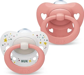 NUK Signature Schnuller, 0-6M, Silikon, rosa/weiß, 2 Stück