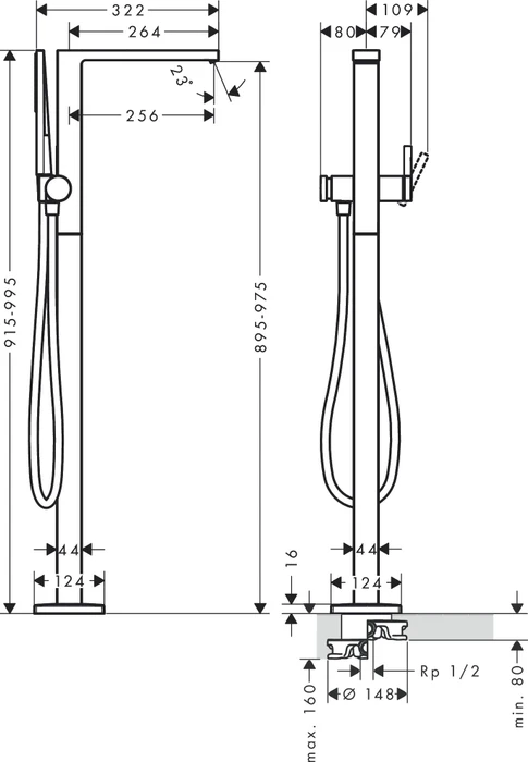 Hansgrohe Tecturis E Einhebel-Wannenmischer bodenstehend brushed bronze