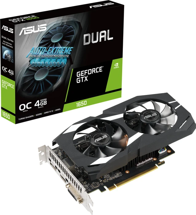 ASUS Dual GeForce GTX 1650 OC P, DUAL-GTX1650-O4GD6-P, 4GB GDDR6, DVI, HDMI, DP