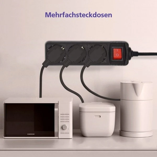 Helos CLASSIC Steckdosenleiste mit Schalter, 3-fach, 1.5m, schwarz