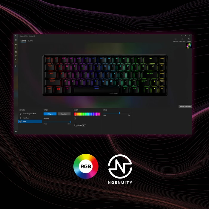 HP HyperX Alloy Origins 65, LEDs RGB, HyperX AQUA, USB, US