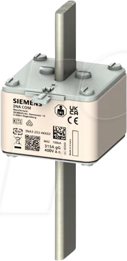 Siemens NH-Sicherungseinsatz 3NA COM mit Messfunktion mit drahtloser Kommunikation Baugroesse 2 200A Un 400V Betriebsklasse gG ohne Elektronikmodul spannungsführende Grifflaschen Stirnkennmelder