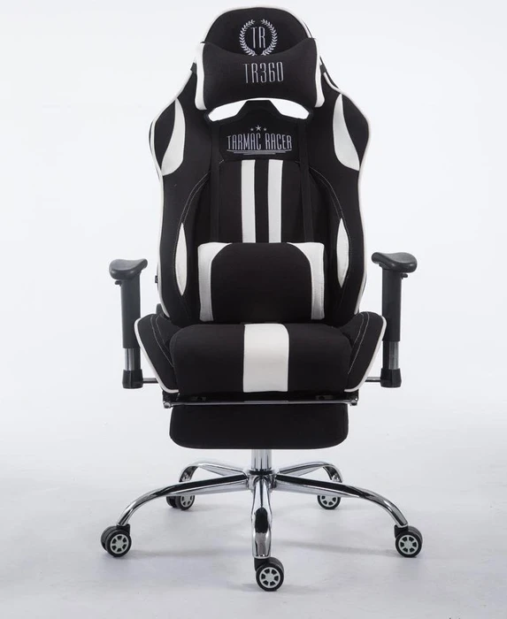 CLP Racing Limit Stoff Gamingstuhl mit Fußstütze, schwarz/weiß