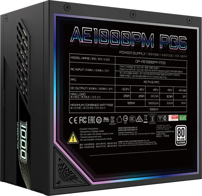 GIGABYTE AORUS Elite Platinum P1000W 1000W, ATX 3.0, Rev. 1.0