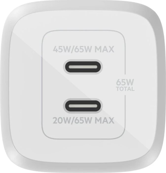 Belkin BoostCharge Pro USB-C-GaN-Ladegerät mit zwei Anschlüssen und PPS (65W) weiß