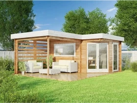 Alpholz Pepe Optima 578x422cm Gartenhaus inkl. Anbau und Rückwand imprägniert