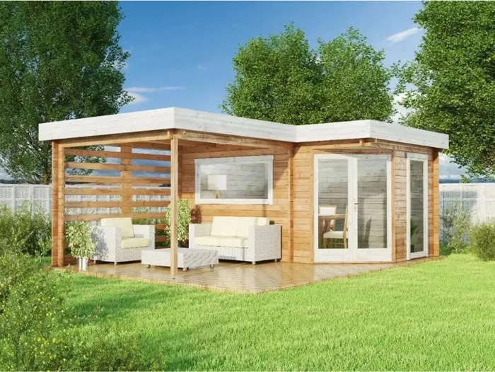 Alpholz Pepe Optima 578x422cm Gartenhaus inkl. Anbau und Rückwand imprägniert