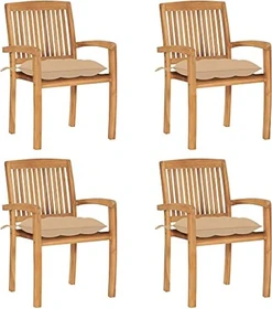 vidaXL Teak Stapelsessel beige, 4 Stück