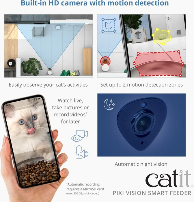 Catit PIXI Vision Smart-Futterautomat für Trockenfutter mit Kamera, WLAN, Kamera, 2.9l, weiß