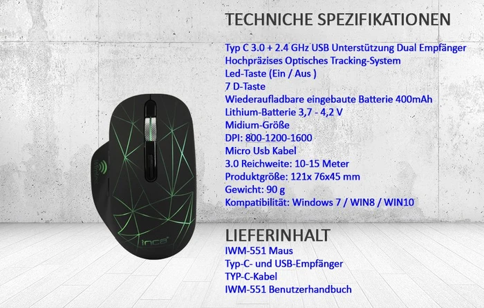 Inca IWM-551 Wireless Mouse schwarz, USB