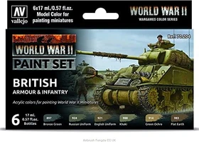 Vallejo Model Color World War II Wargames Color Series British Armour & Infantry Farbset, 6-tlg.