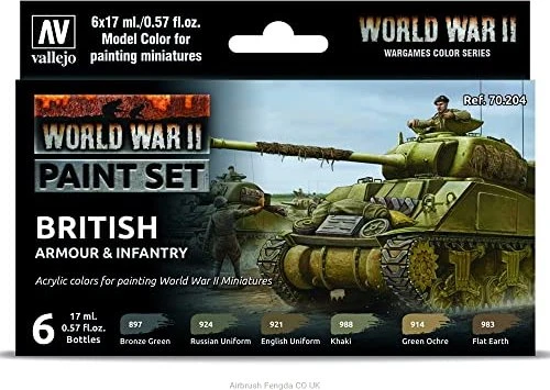 Vallejo Model Color World War II Wargames Color Series British Armour & Infantry Farbset, 6-tlg.