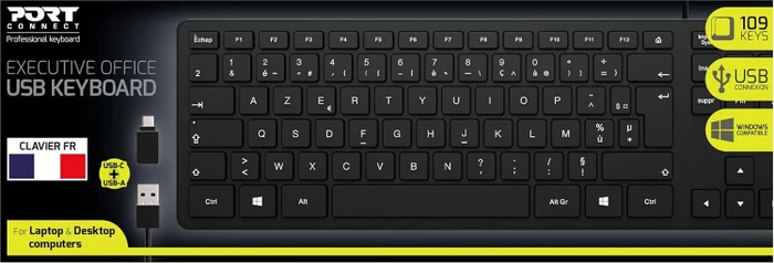 Port Designs PORT Connect Executive Office Keyboard, schwarz, USB, FR