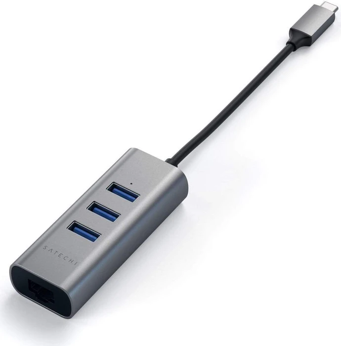 Satechi 2-in-1 USB-Hub, Space Gray, RJ-45, USB-C 3.0 [Stecker]