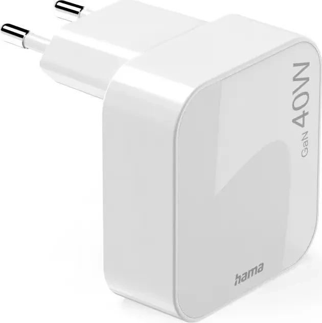 Hama Schnellladegerät GaN 2x USB-C faltbares Mini-Ladegerät PD 40W weiß