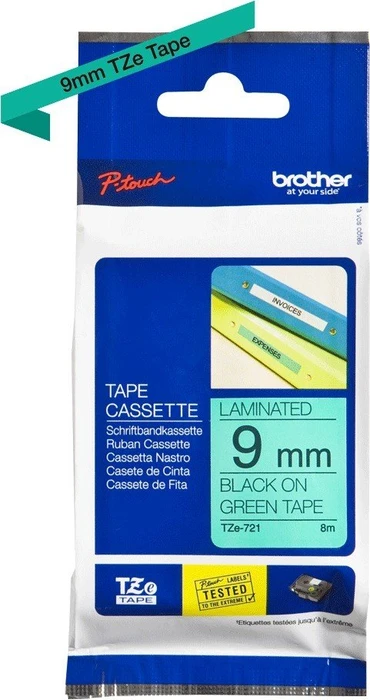 Brother TZe-721 Beschriftungsband, 9mm, grün/schwarz