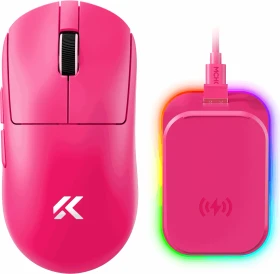 Mchose A7 V2 Ultra+ 8K Lightweight Wireless Gaming Mouse mit Ladestation, Rose Red, USB/Bluetooth