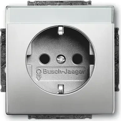 Busch-Jaeger Pur Edelstahl Steckdosen-Einsatz mit Beschriftungsfeld, edelstahl