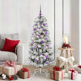 vidaXL Künstlicher Weihnachtsbaum schlank mit Schnee, 150cm, inkl. LED-Beleuchtung