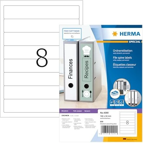 Herma Ordneretiketten, 34x192mm, weiß, matt, 100 Blatt (800 Etiketten)