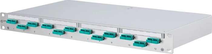 Metz Connect OpDAT PF splice LWL-Patchpanel SC-D Kupplungen, OM3 aqua, 12-Port, 1HE, 1HE