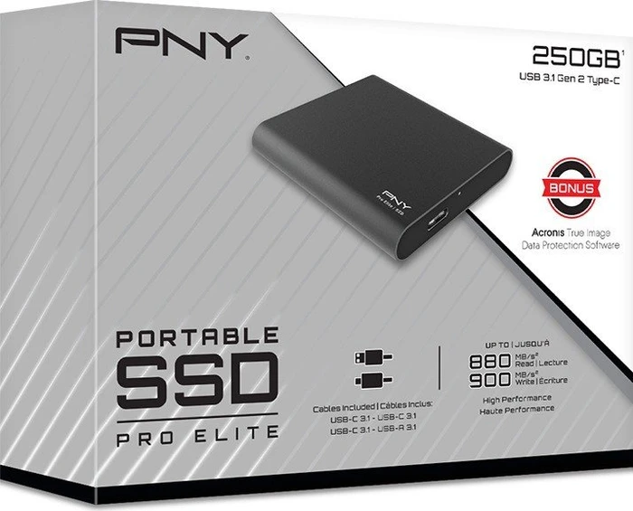 PNY Pro Elite Portable SSD, 250GB, USB-C 3.1