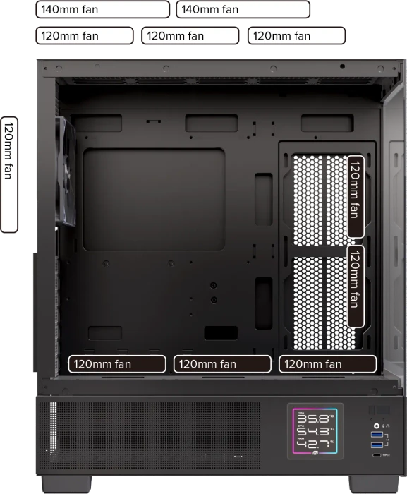 Einarex Prisma S501D RGB Black, schwarz, Glasfenster
