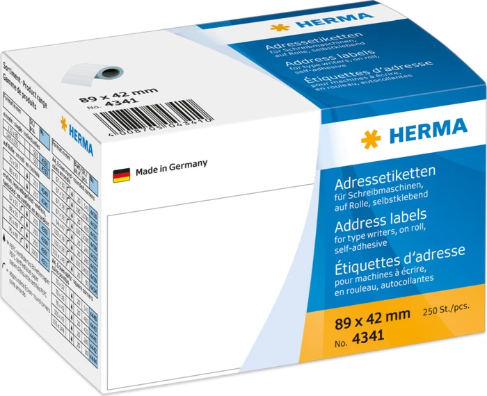 Herma Adressetiketten Schreibmaschine, 89x42mm, weiß, matt, 1er-Pack (250 Etiketten)