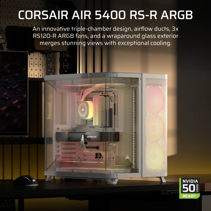 Corsair Air 5400 RS-R ARGB White, weiß, Glasfenster