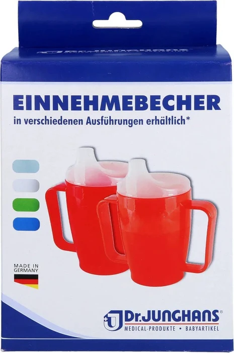 Dr. Junghans Medical Einnehmebecher mit 2 Griffen und 2x Deckel 4+12mm milchig, 250ml