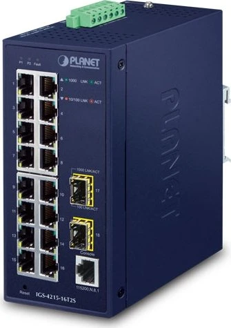 Planet IGS-4215 Industrial Railmount Gigabit Managed Switch, 16x RJ-45, 2x SFP