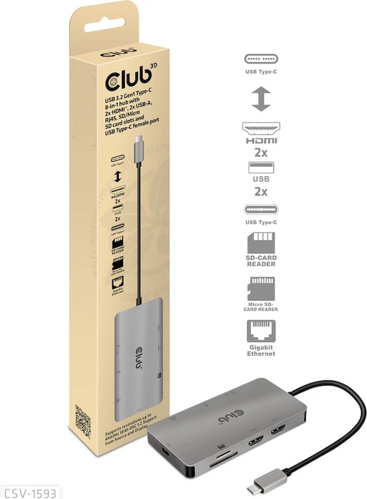 Club 3D 8in1 Hub, USB-C 3.0 [Stecker]