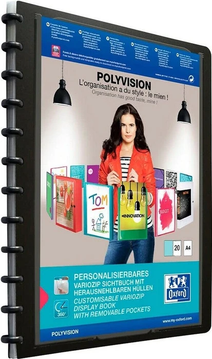 Oxford polyvision Ringbuch mit vario-zipp, A4, schwarz, inkl. 20 Klarsichthüllen
