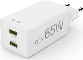 Hama Schnellladegerät GaN 2x USB-C Mini-Ladegerät PD 65W weiß