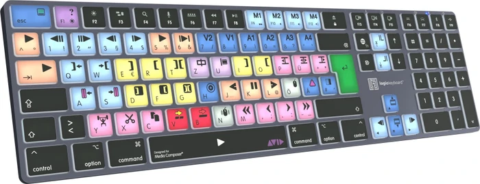 LogicKeyboard Titan Wireless Avid Media Composer "Classic" Mac, Titanium Gray, LEDs weiß, USB/Bluetooth, DE