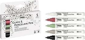 Kreul Glass & Porcelain Pen Chalky medium 5 Farben/rot/grün/braun/schwarz, 5er-Set, Kartonbox